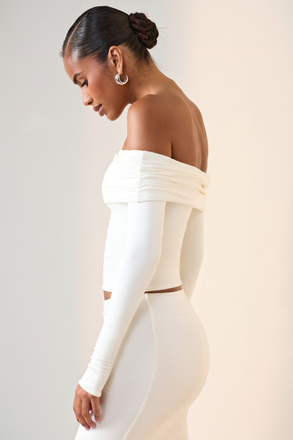 Chic Modal Off-Shoulder Long-Sleeve Top in White