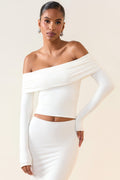 Chic Modal Off-Shoulder Long-Sleeve Top in White