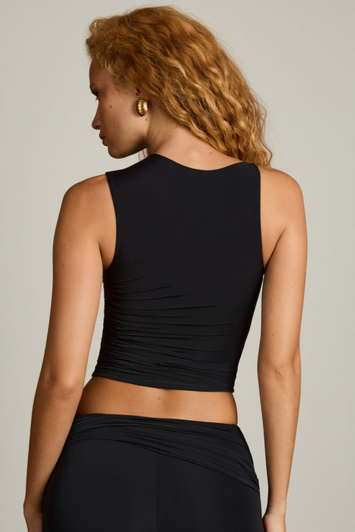 Chic Asymmetric Ruched Tank Top in Black