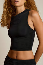 Chic Asymmetric Ruched Tank Top in Black