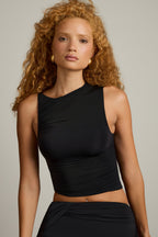 Chic Asymmetric Ruched Tank Top in Black