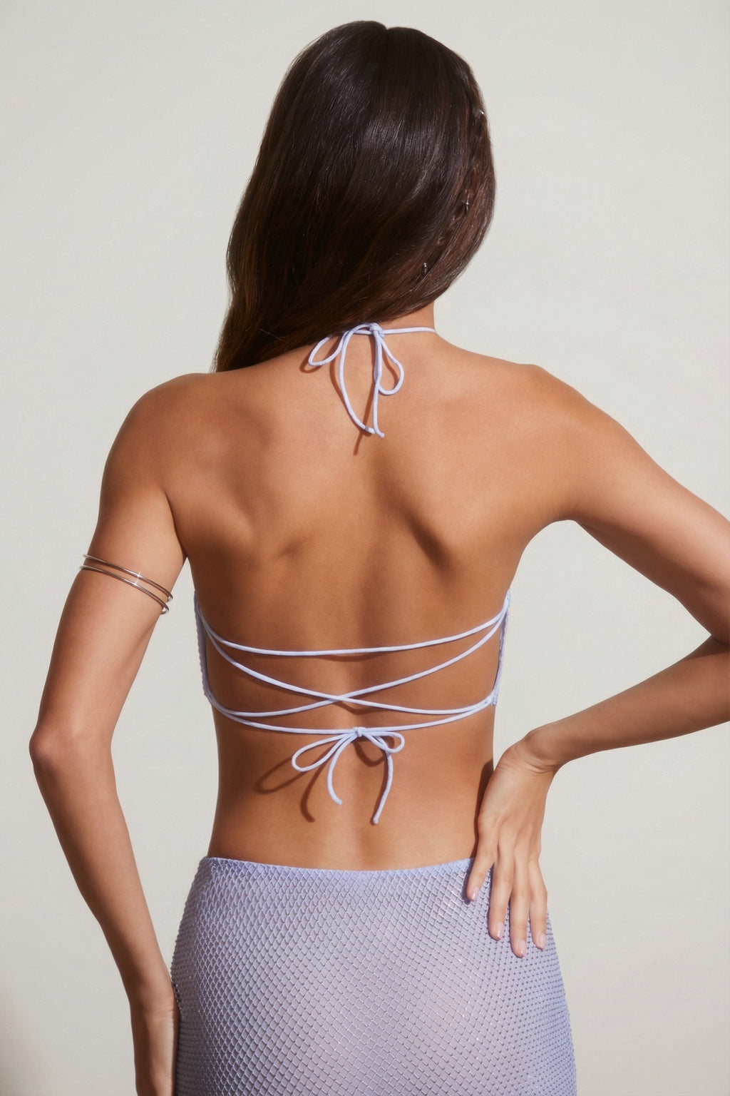 Chic Embellished Open Back Crop Top in Blue