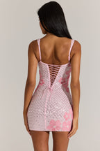 Chic Embellished Square-Neck Mini Dress in Blossom Pink