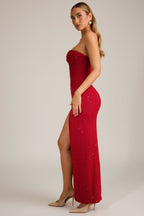 Chic Embellished Strapless Cowl-Neck Maxi Dress in Rouge