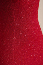 Chic Embellished Strapless Cowl-Neck Maxi Dress in Rouge