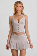 Chic Low-Rise Pleated Mini Skirt in Ecru