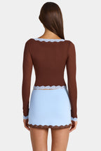 Chic Lace-Trim Cropped Cardigan in Cocoa Brown
