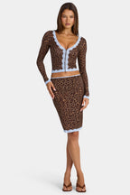 Chic Lace-Trim Cropped Cardigan in Leopard