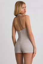 Chic Button-Down Halterneck Playsuit in Ecru
