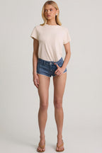 Chic Low-Rise Hot Pants in Mid-Blue
