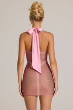 Chic Embellished Halterneck Mini Dress in Blossom Pink