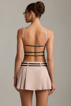 Chic Belted Backless Pleated Mini Dress in Mushroom