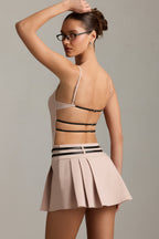 Chic Belted Backless Pleated Mini Dress in Mushroom