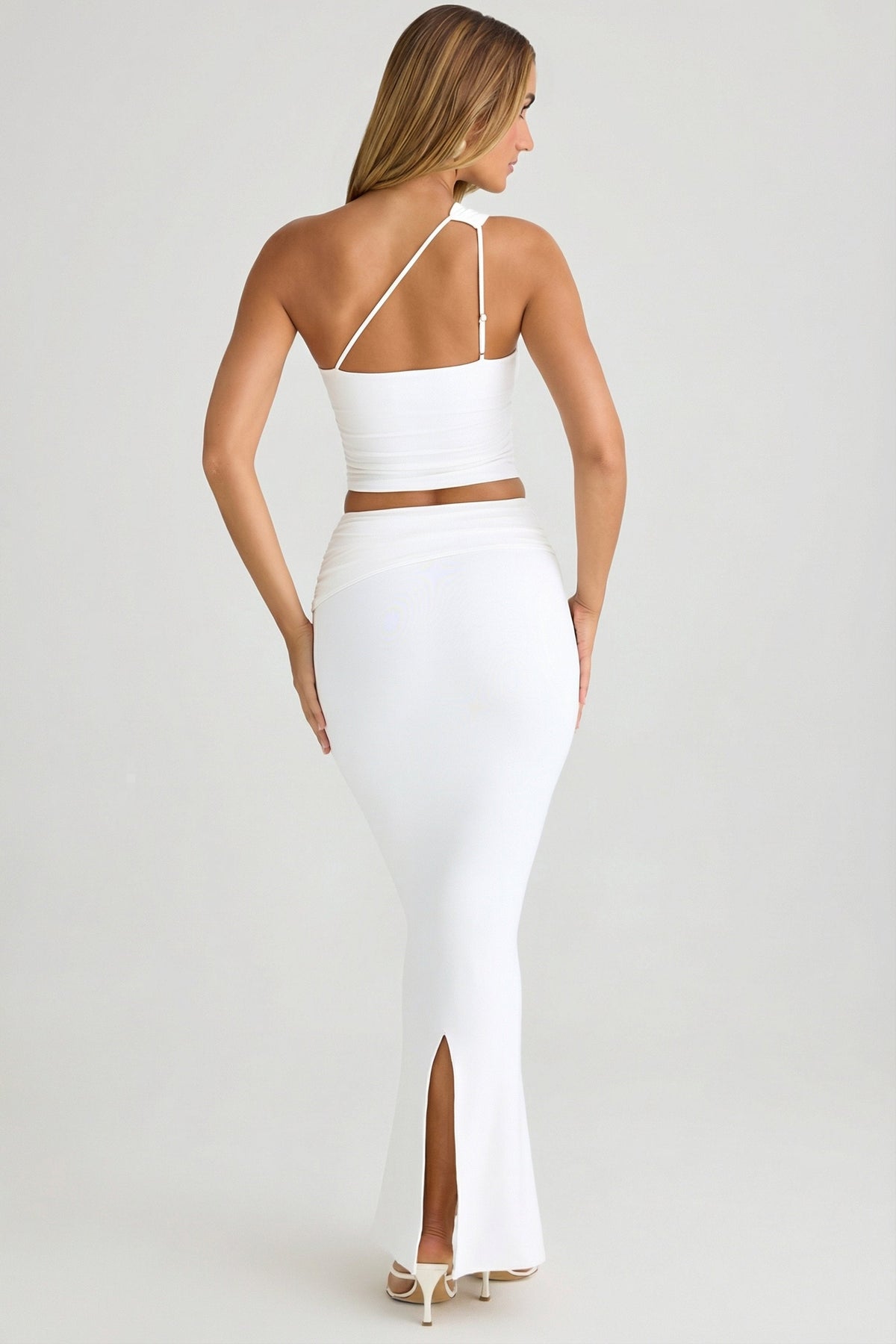 Chic Modal Twist-Front Maxi Skirt in White