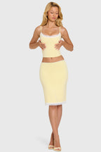 Chic Modal Lace-Trim Midi Skirt in Butter