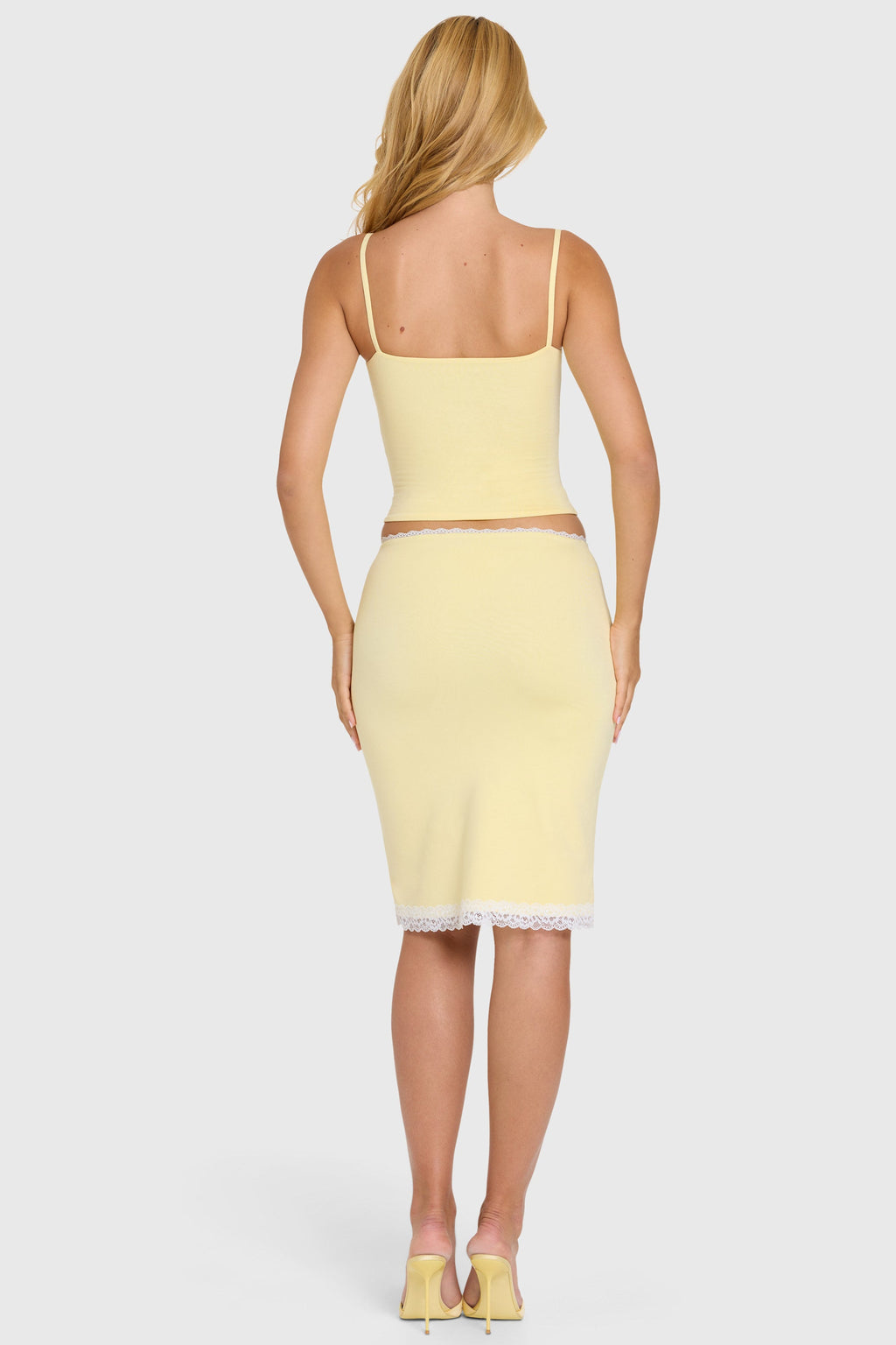 Chic Modal Lace-Trim Midi Skirt in Butter