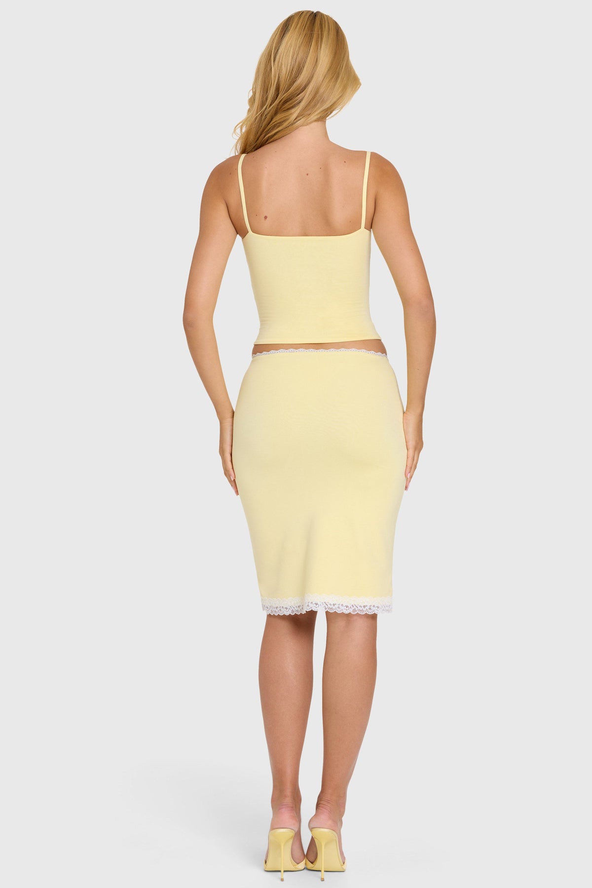 Chic Modal Lace-Trim Midi Skirt in Butter