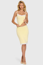 Chic Modal Lace-Trim Midi Skirt in Butter