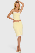 Chic Modal Lace-Trim Midi Skirt in Butter