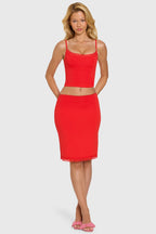 Chic Modal Lace-Trim Midi Skirt in Cherry