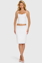 Chic Modal Lace-Trim Midi Skirt in Coconut