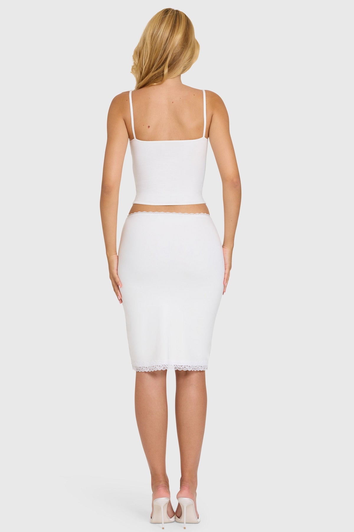 Chic Modal Lace-Trim Midi Skirt in Coconut