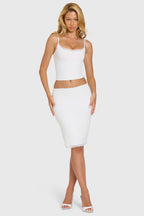 Chic Modal Lace-Trim Midi Skirt in Coconut