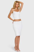 Chic Modal Lace-Trim Midi Skirt in Coconut