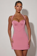 Chic Heart-Detail Halterneck A-Line Mini Dress in Dusty Pink