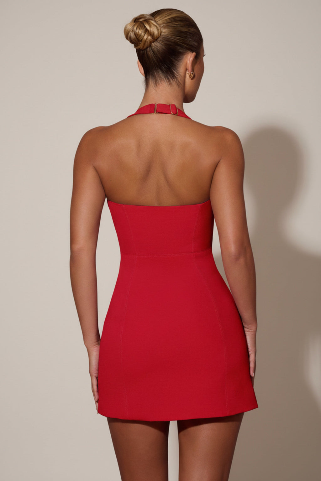 Chic Heart-Detail Halterneck A-Line Mini Dress in Red