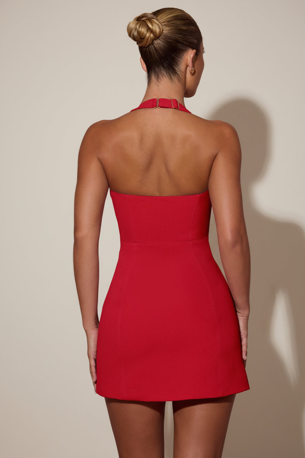 Chic Heart-Detail Halterneck A-Line Mini Dress in Red
