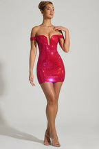 Chic Embellished Off-Shoulder Mini Dress in Crimson Red