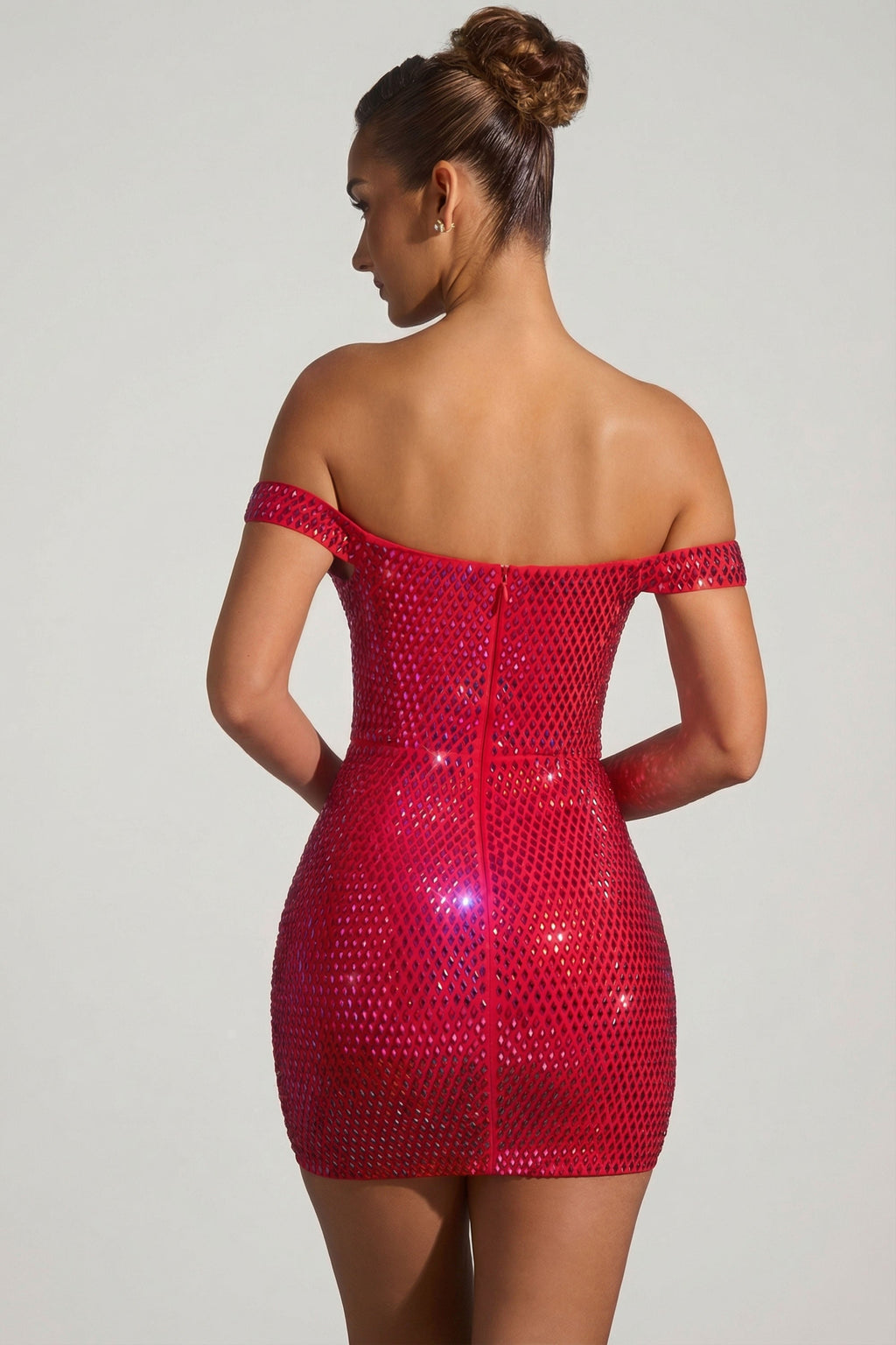 Chic Embellished Off-Shoulder Mini Dress in Crimson Red