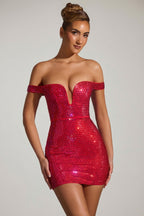 Chic Embellished Off-Shoulder Mini Dress in Crimson Red