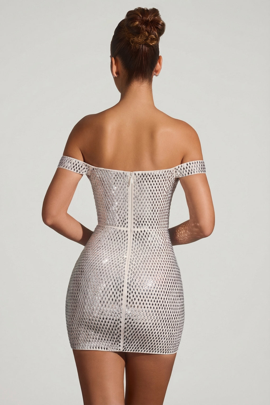 Chic Embellished Off-Shoulder Mini Dress in White