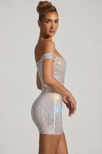 Chic Embellished Off-Shoulder Mini Dress in White