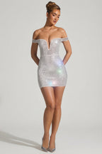 Chic Embellished Off-Shoulder Mini Dress in White