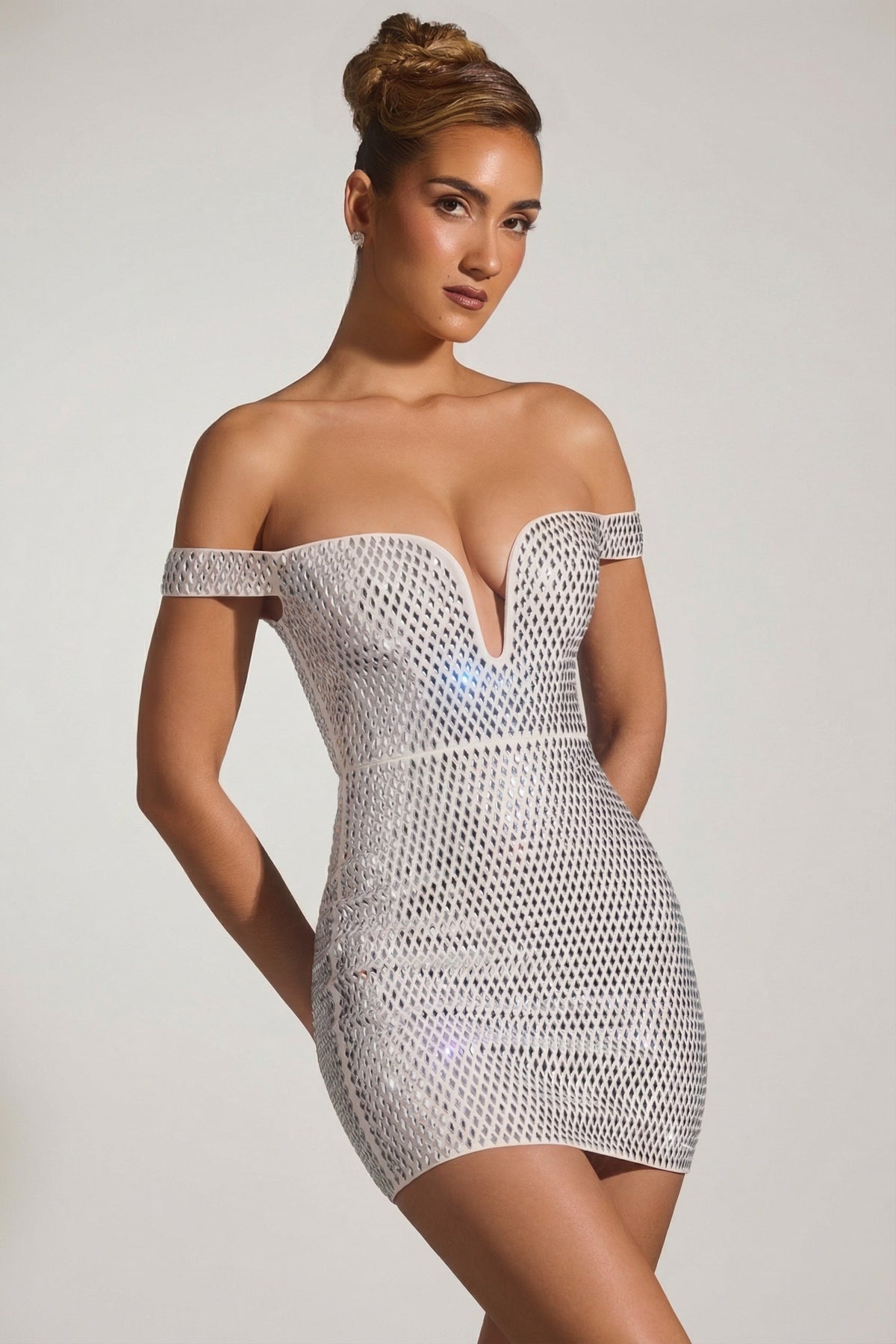 Chic Embellished Off-Shoulder Mini Dress in White
