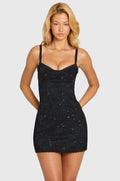 Chic Sequin Lace Tie-Back Mini Dress in Black