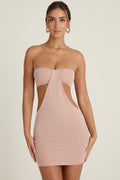 Chic Bandeau Cut-Out Mini Dress in Warm Peach