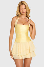 Chic Satin Corset Mini Dress in Butter