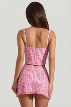 Chic Embellished Square-Neck Crop Top in Posy