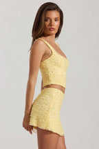Chic Embellished Square-Neck Crop Top in Limoncello