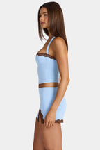 Chic Modal Lace-Trim Halterneck Top in Arctic Blue