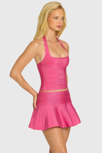 Chic Bandage Halterneck Top in Raspberry