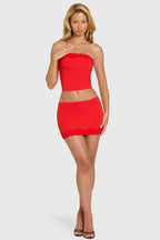 Chic Modal Lace-Trim Skort in Cherry