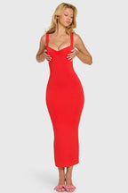 Chic Modal Lace-Trim Midaxi Dress in Cherry