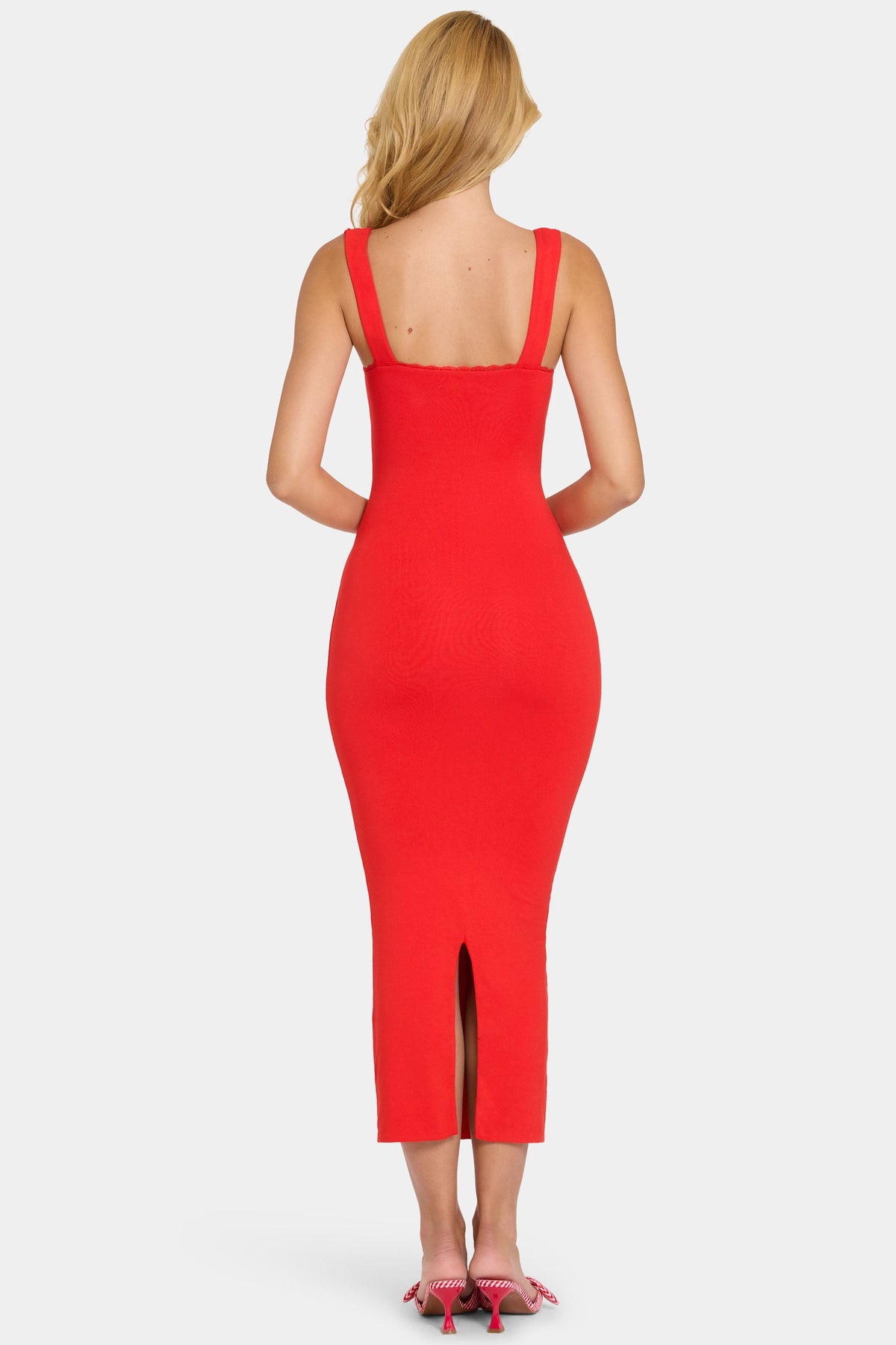 Chic Modal Lace-Trim Midaxi Dress in Cherry