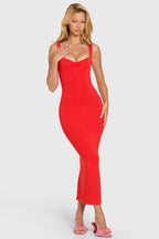 Chic Modal Lace-Trim Midaxi Dress in Cherry