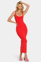 Chic Modal Lace-Trim Midaxi Dress in Cherry